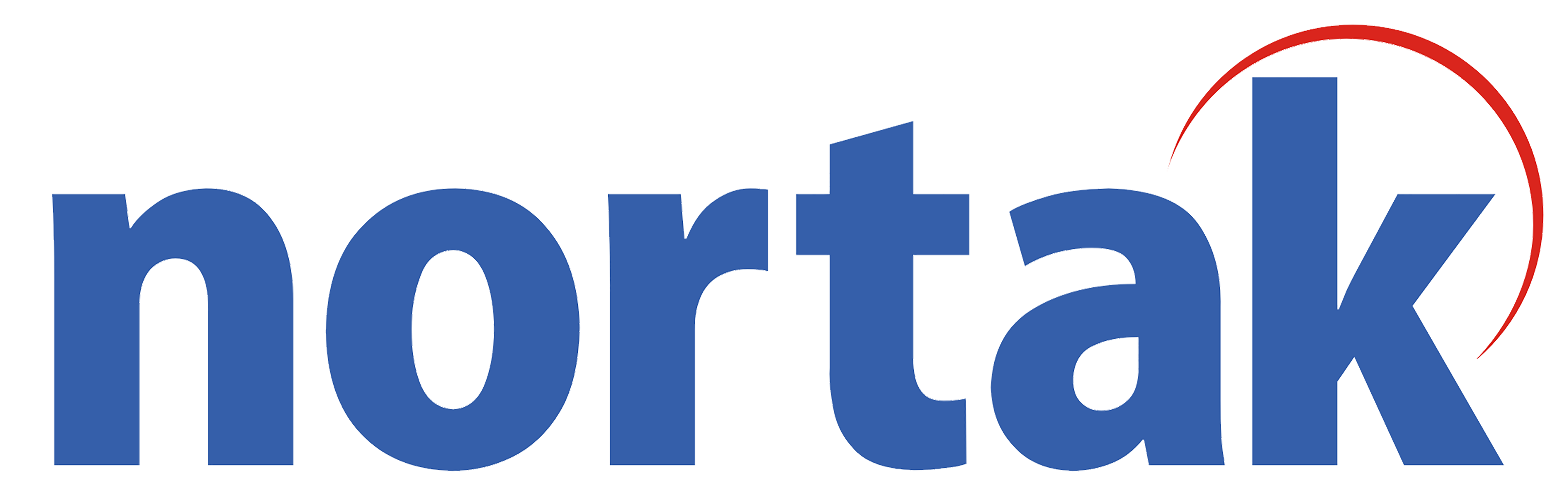 Nortak Solutions logo. Blue with a red rising sun over the letter "K".